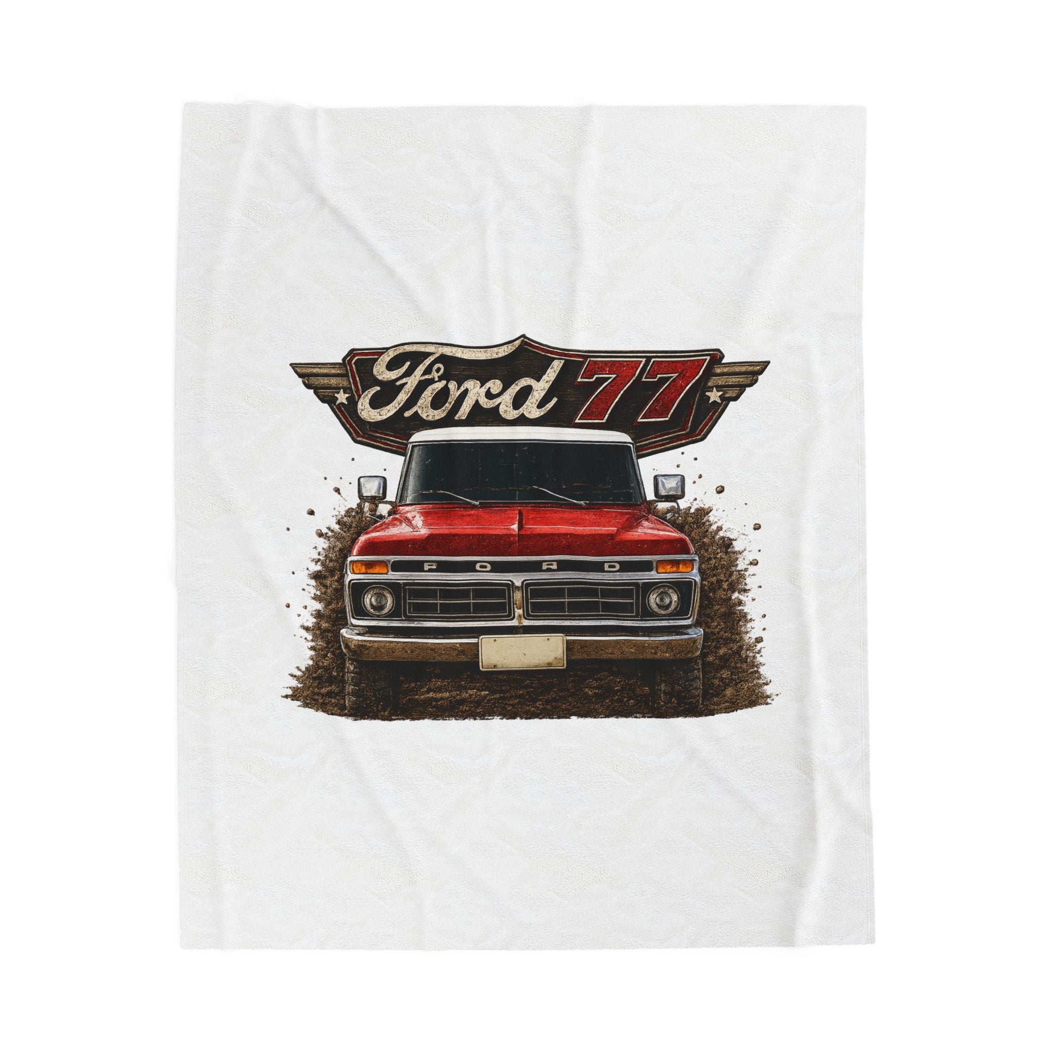 Ford '77 Vintage Truck Velveteen Plush Blanket – Retro Red Pickup Design