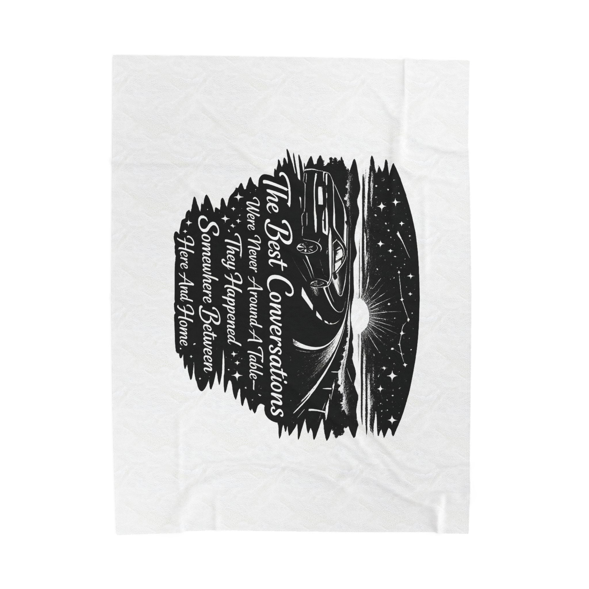 “The Best Conversations” Scenic Camping Quote Throw — Velveteen Plush Blanket