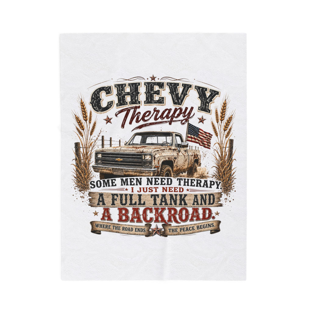 'Some Men Need Therapy... A Full Tank and A Backroad' Cozy Truck Throw — Chevy Therapy Plush Blanket