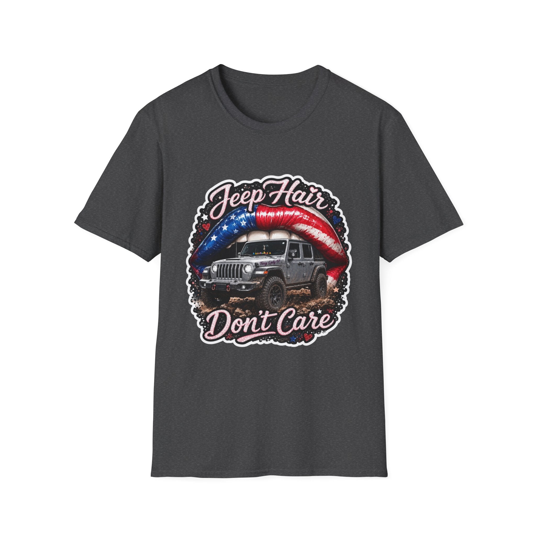 Jeep Hair Don't Care T-Shirt — American Flag Lips Off‑Road Graphic Tee