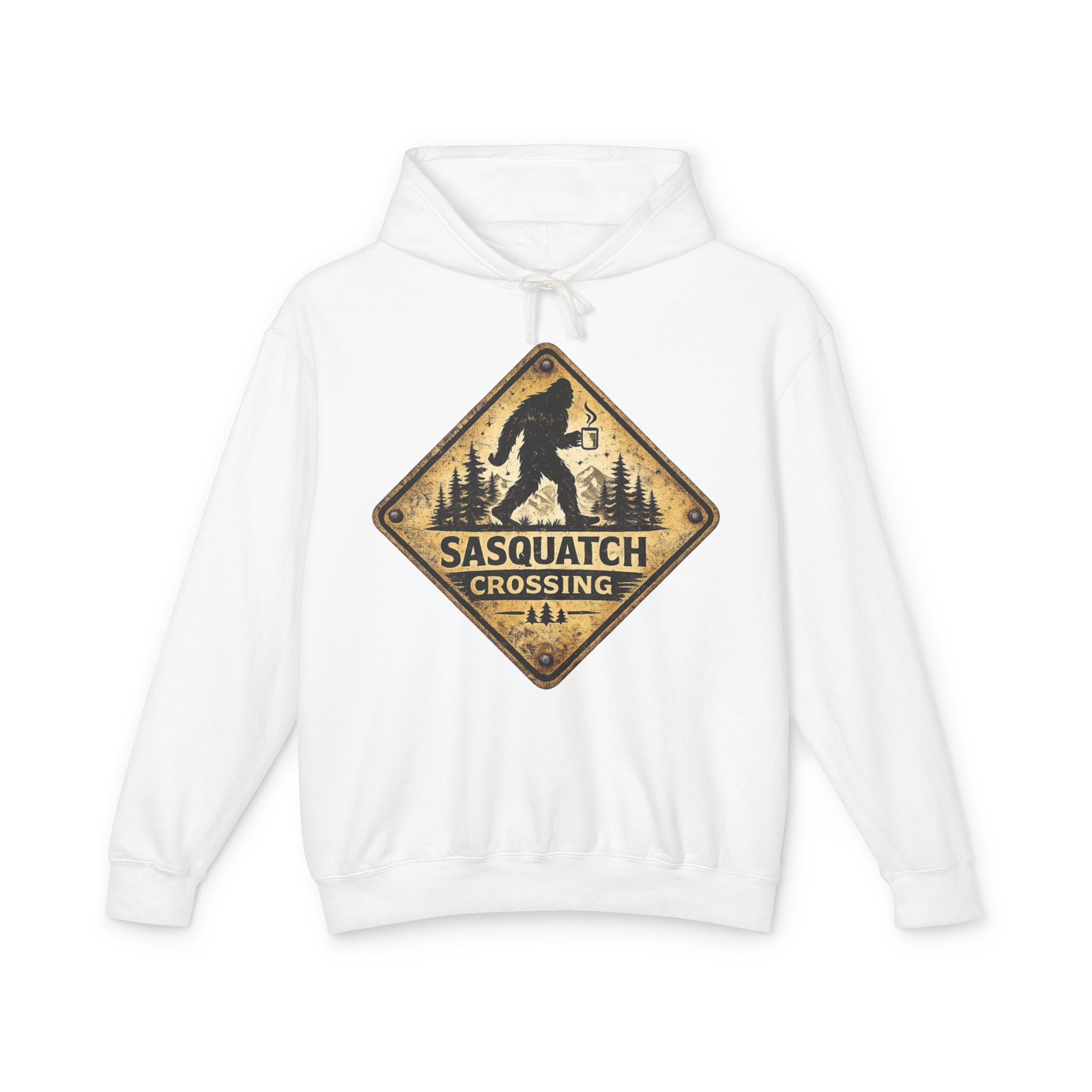 Sasquatch Crossing Hoodie – Vintage Bigfoot Forest Sign Sweatshirt