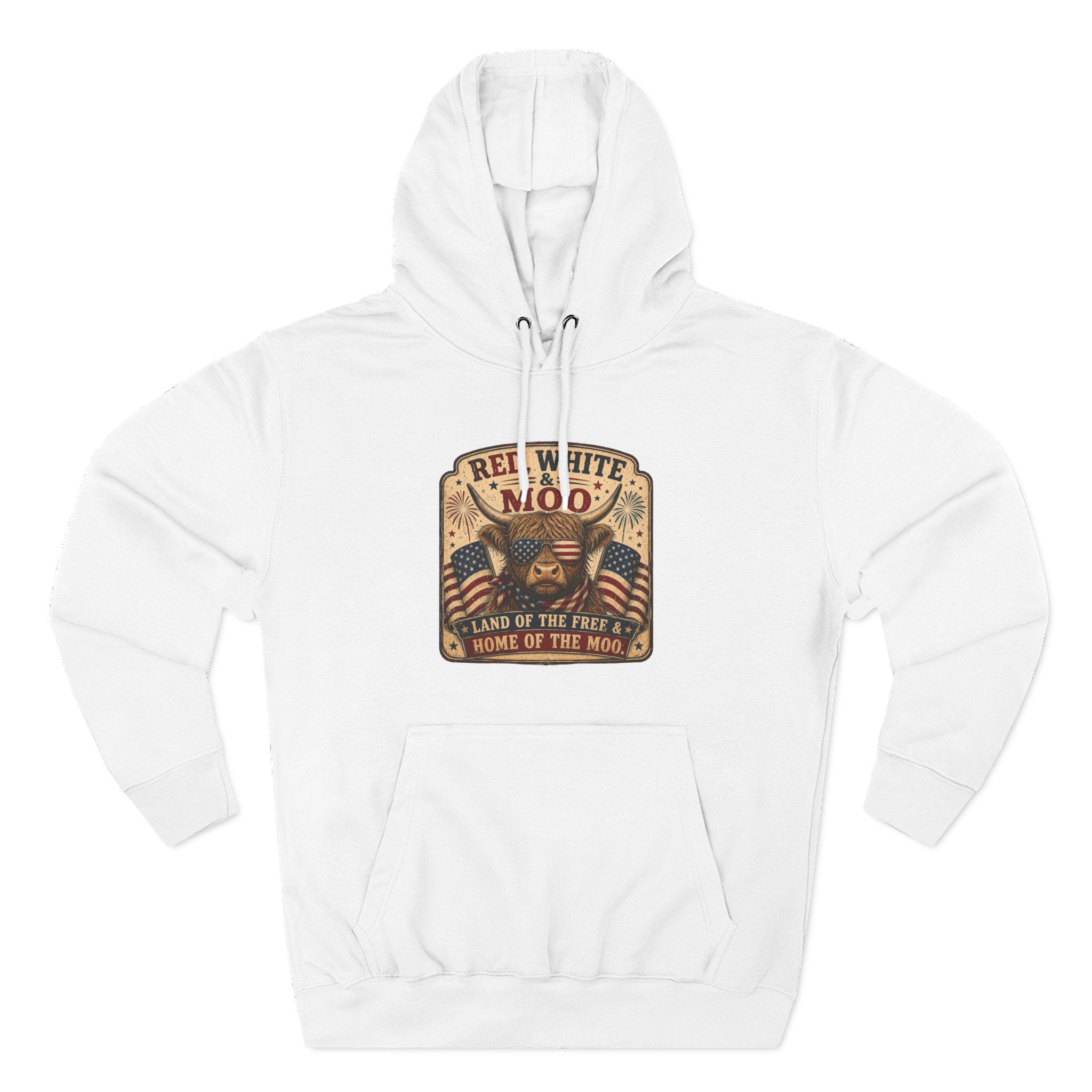 Red, White, & Moo Highland Cow Three-Panel Fleece Hoodie