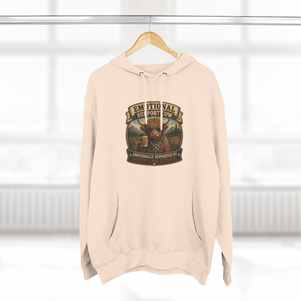 Emotional Support Cow Highland Cow - Three-Panel Fleece Hoodie