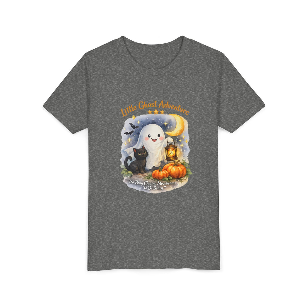 "Little Ghost Adventure" Halloween Kids Shirt with Cute Pumpkin & Black Cat Design - Youth Tee