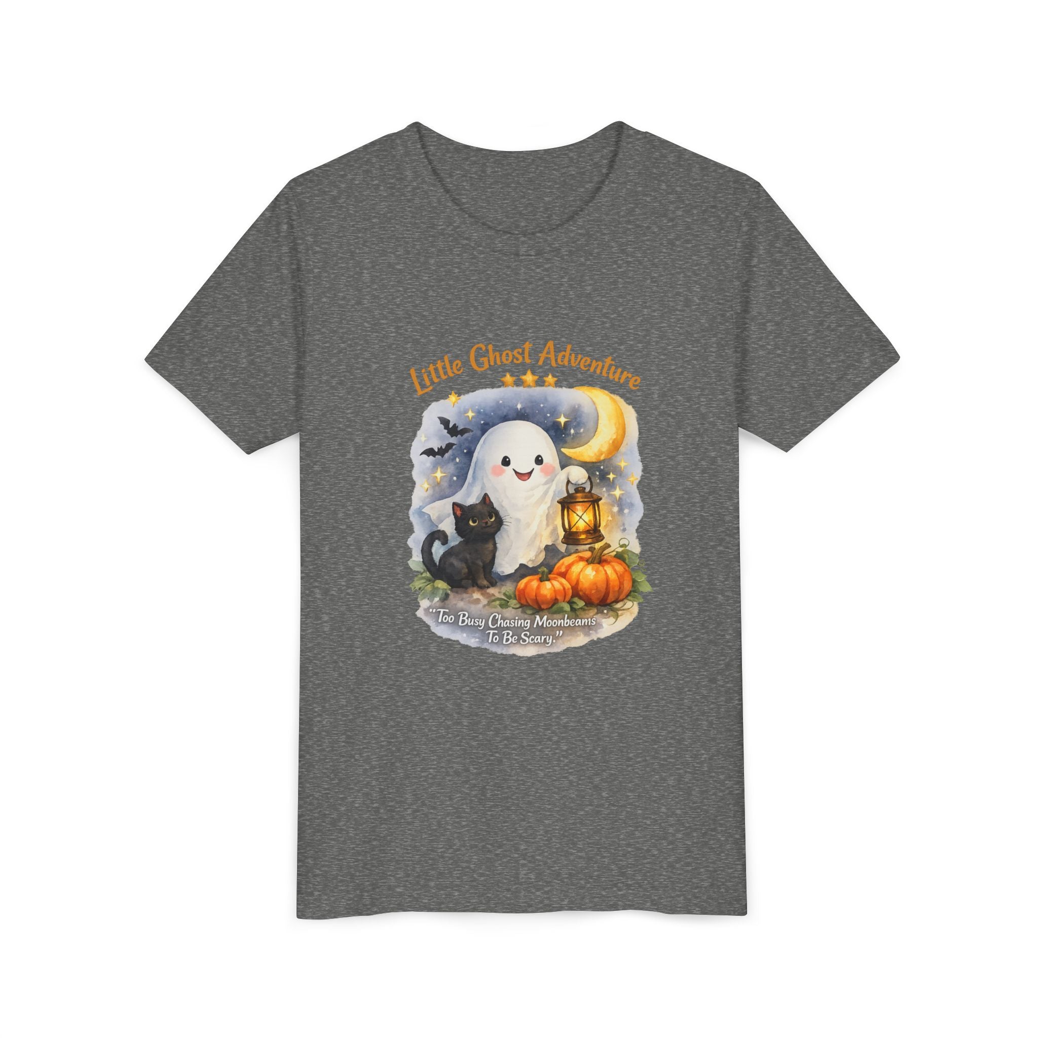 "Little Ghost Adventure" Halloween Kids Shirt with Cute Pumpkin & Black Cat Design - Youth Tee