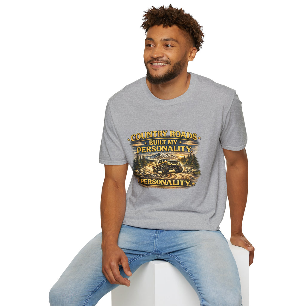 "Country Roads Built My Personality" Vintage Mountain Truck Tee — T-Shirt