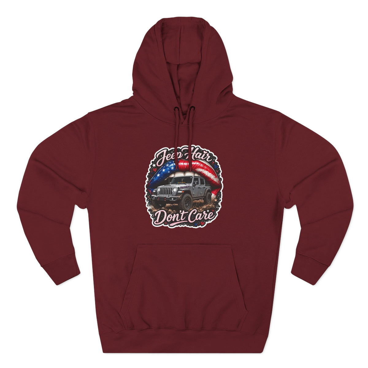 "Jeep Hair Don't Care" Graphic Fleece Pullover - Patriotic Jeep Hoodie