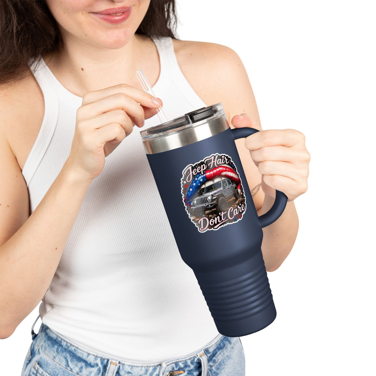 "Jeep Hair Don't Care" Patriotic Off‑Road Design — 40oz Insulated Travel Mug