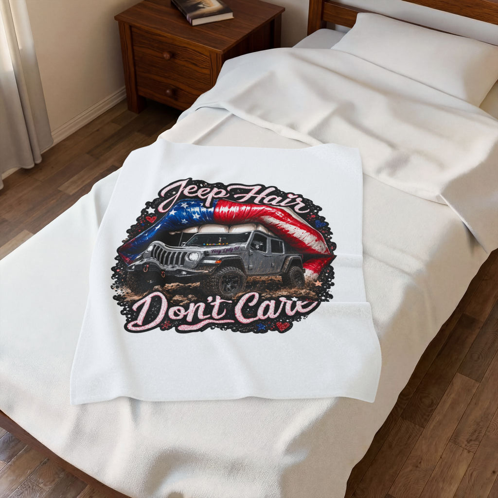 Jeep Hair Don't Care Velveteen Plush Blanket