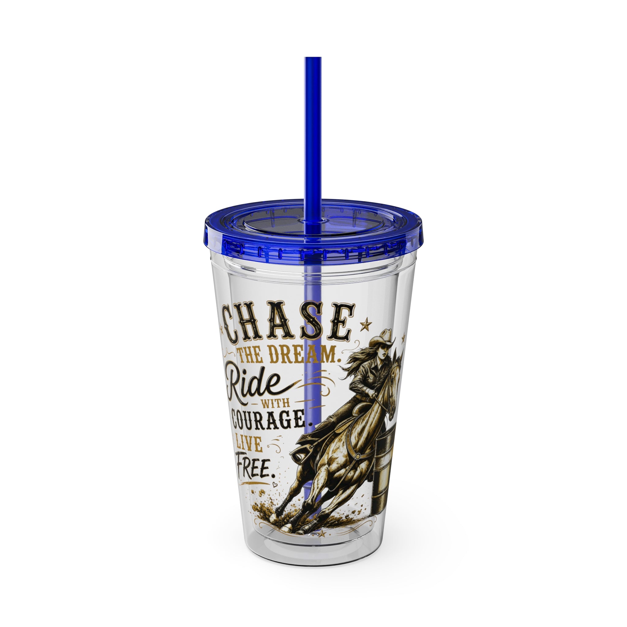 Inspirational Horse Tumbler with Straw — "Chase the Dream, Ride with Courage" 16oz