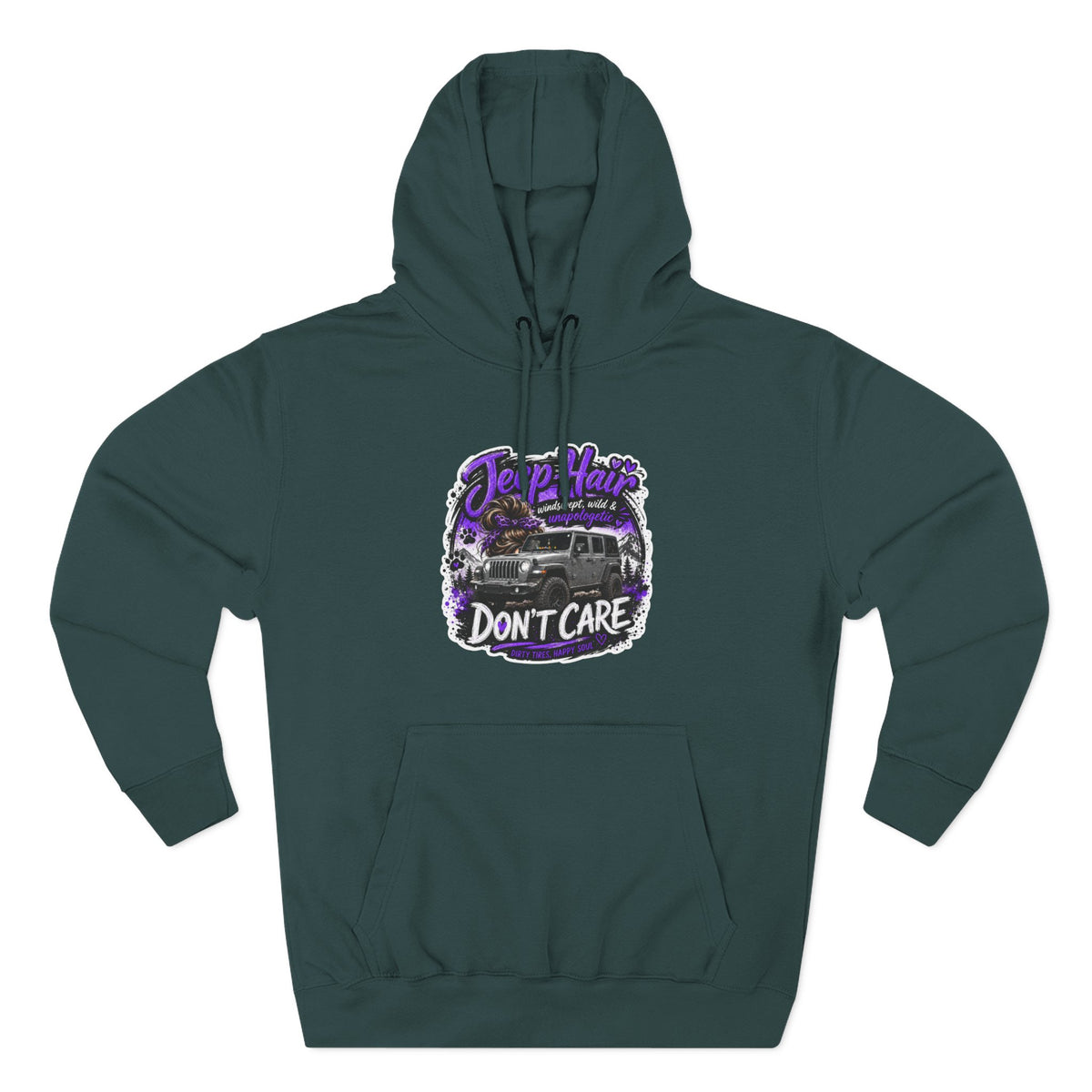 Jeep Hair Don't Care (Purple) Three-Panel Fleece Hoodie