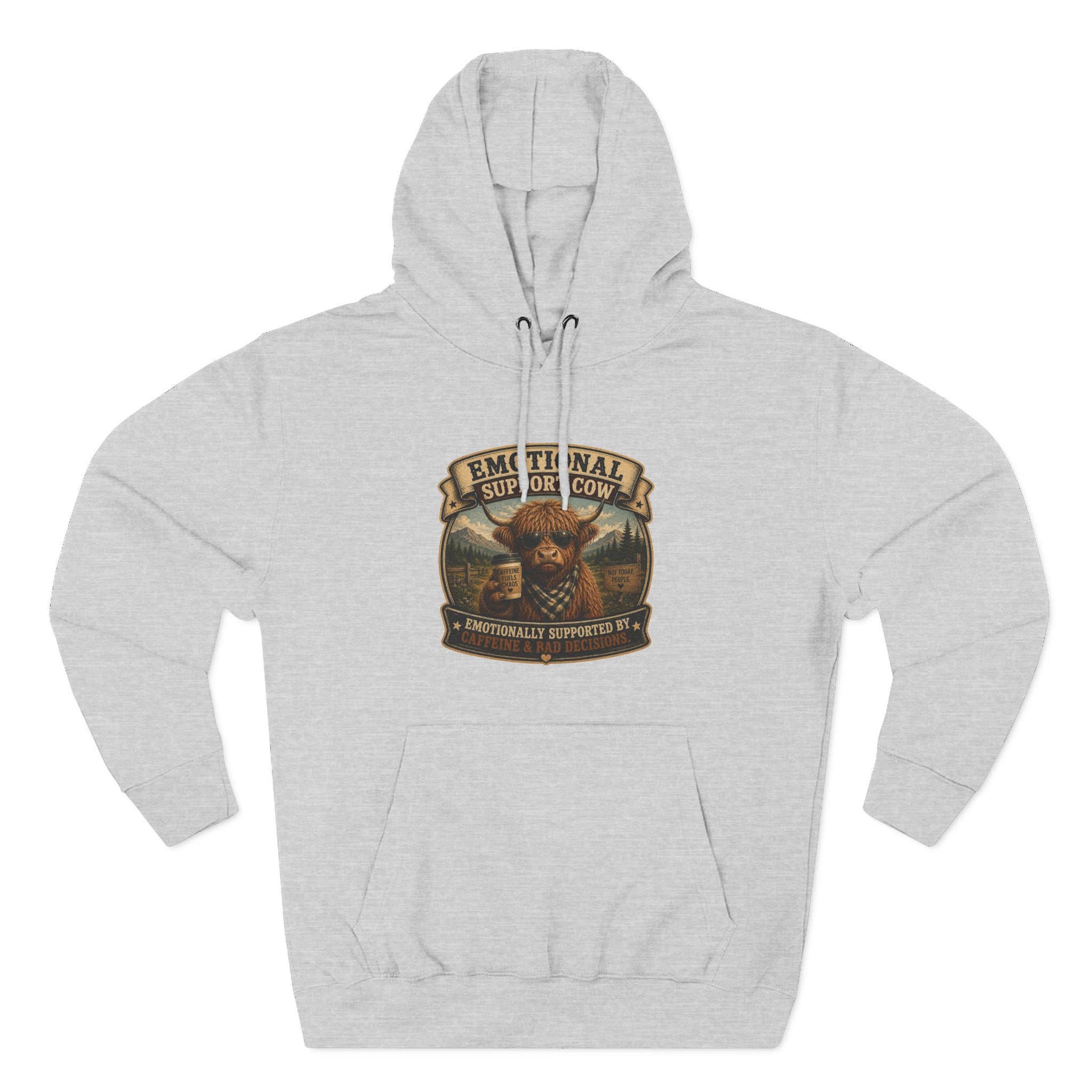 Emotional Support Cow Highland Cow - Three-Panel Fleece Hoodie