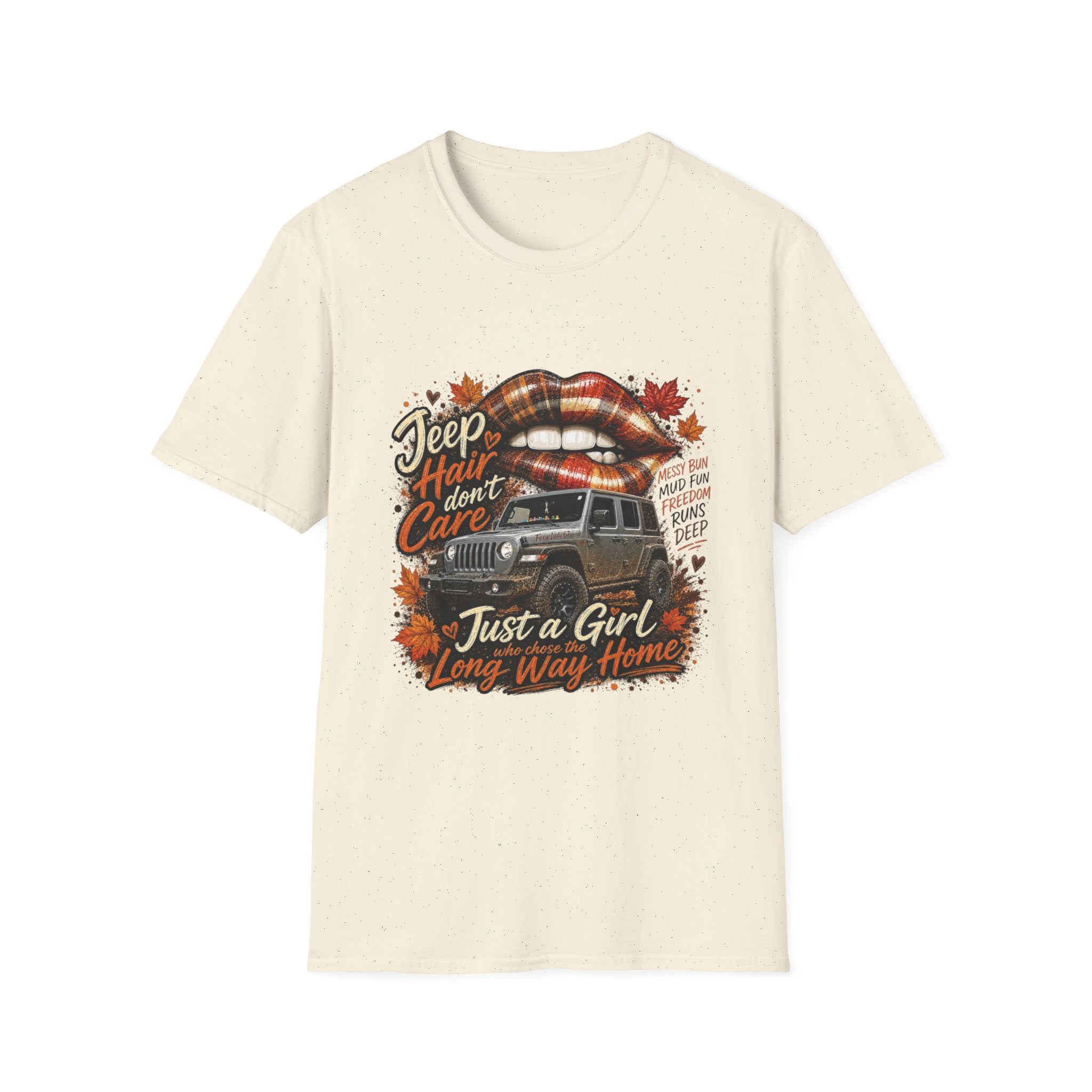 Jeep Hair Don't Care T‑Shirt — 'Just a Girl, Long Way Home' Adventure Graphic Tee