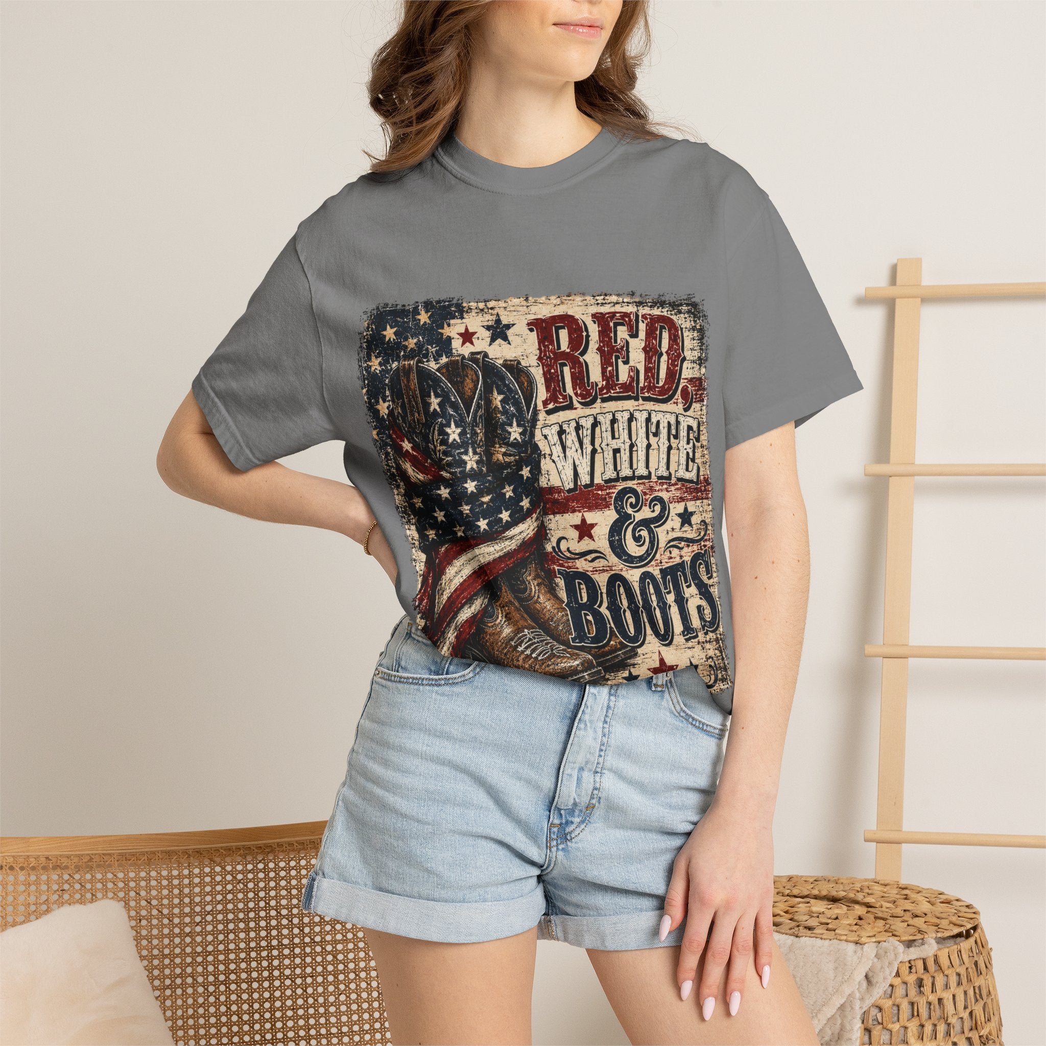 Patriotic "Red White & Boots" T-Shirt — American Flag Cowboy Boot Tee