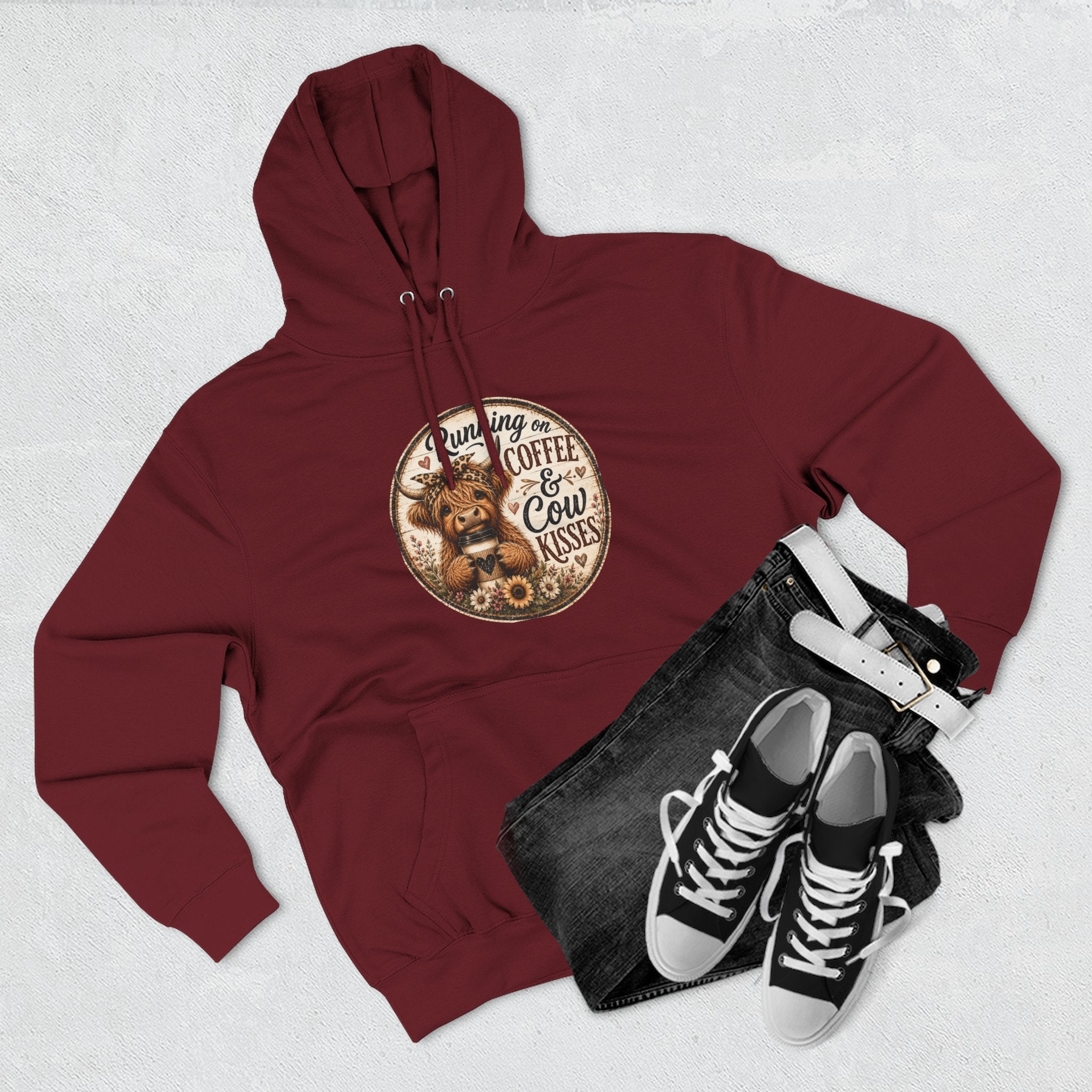 Running on Coffee & Cow Kisses Three-Panel Fleece Hoodie