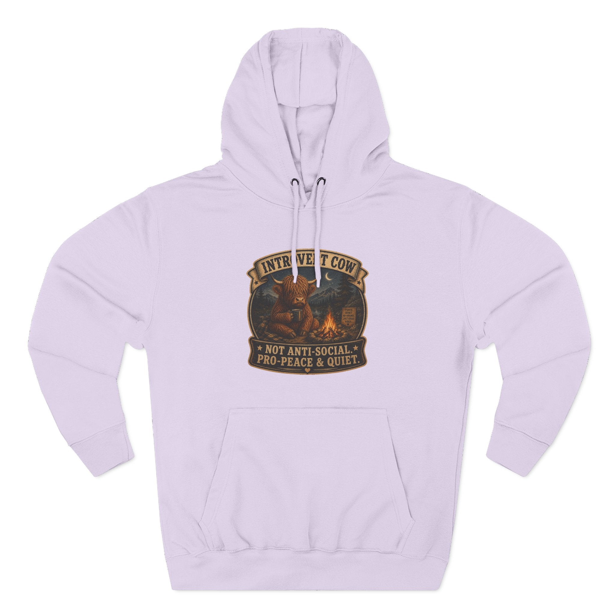 Introvert Highland Cow Three-Panel Fleece Hoodie