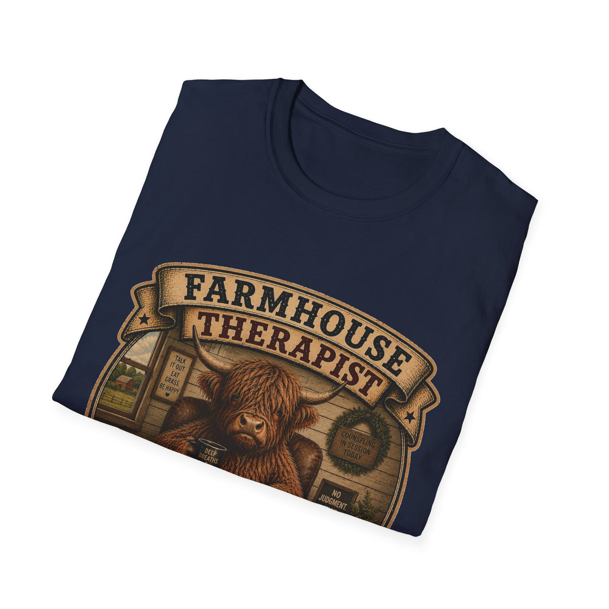 Farmhouse Therapist Highland Cow Unisex Softstyle T-Shirt