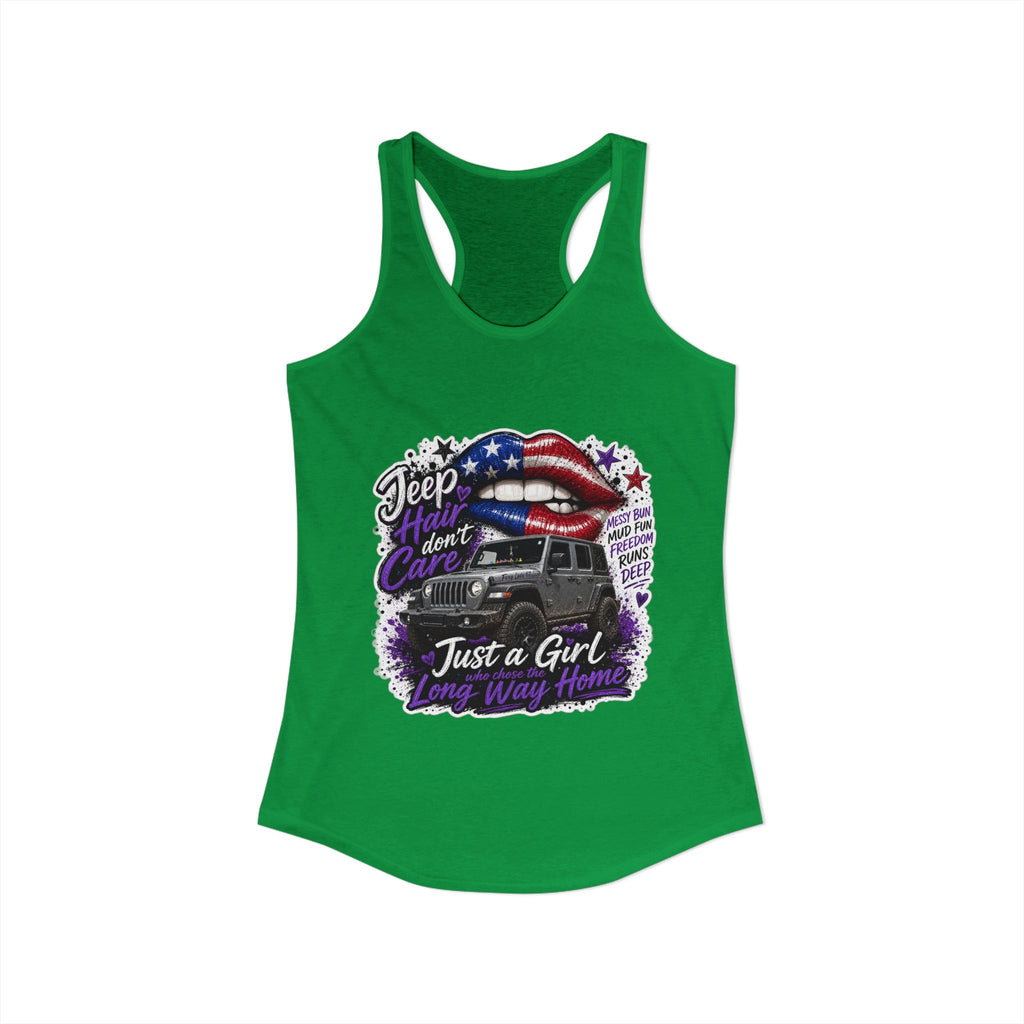 Jeep Hair Don't Care - Just a Girl A Long Way Home Women's Ideal Racerback Tank