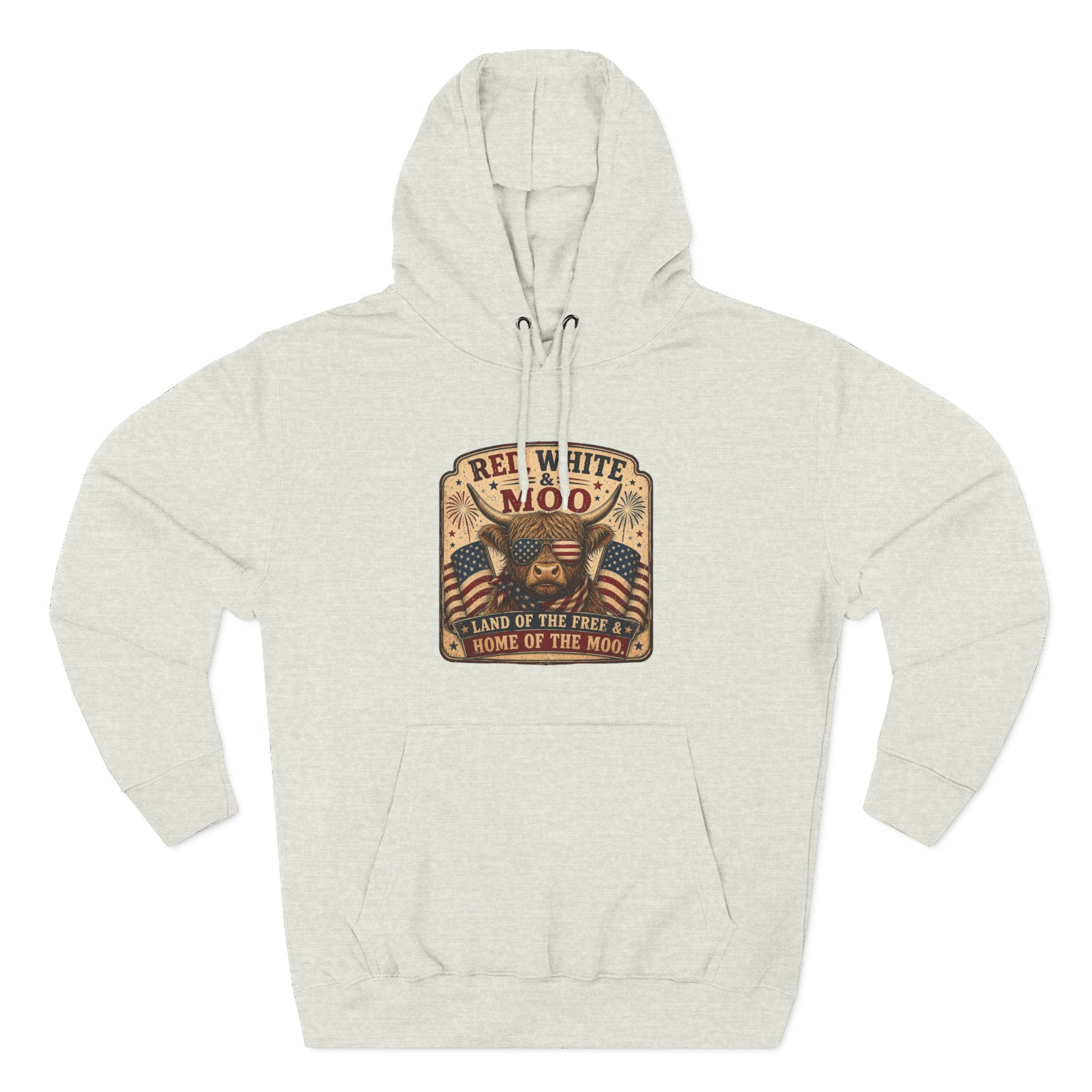 Red, White, & Moo Highland Cow Three-Panel Fleece Hoodie