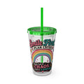 Tumbler — "Smile First, Plan Later" Rainbow Chaos 16oz Straw Cup