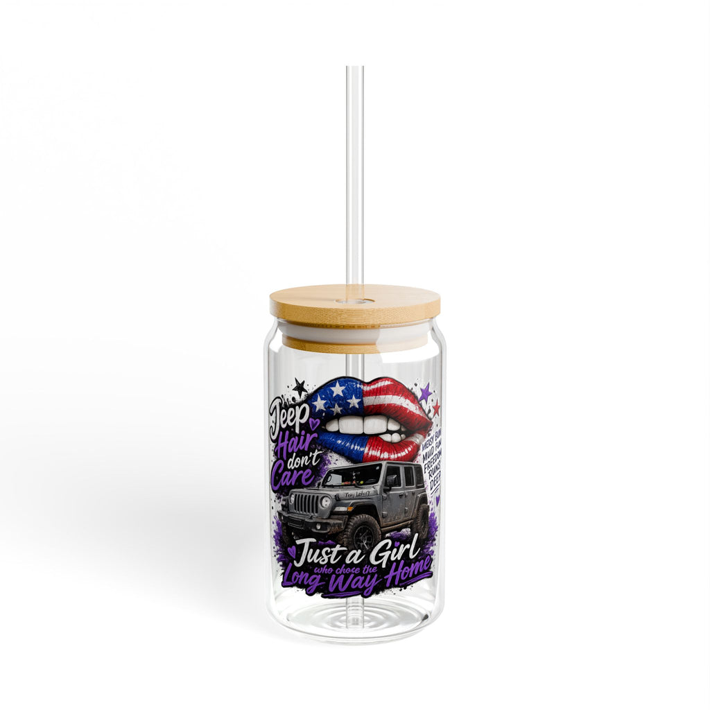 Jeep Girl 16oz Sipper Glass with American Flag Lips Design