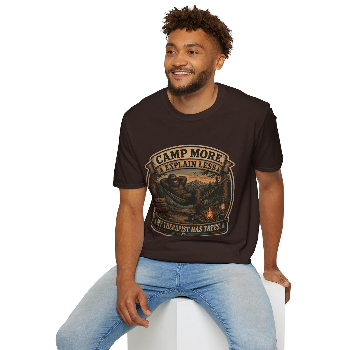 “Camp More, Explain Less” Vintage Camping Graphic Tee — T-Shirt