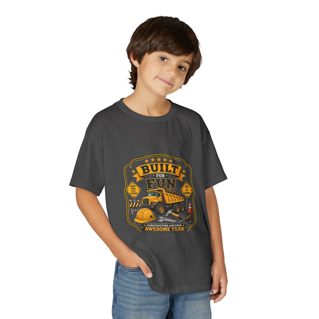 "Built For Fun" Graphic Tee Kids Construction Truck — T-Shirt