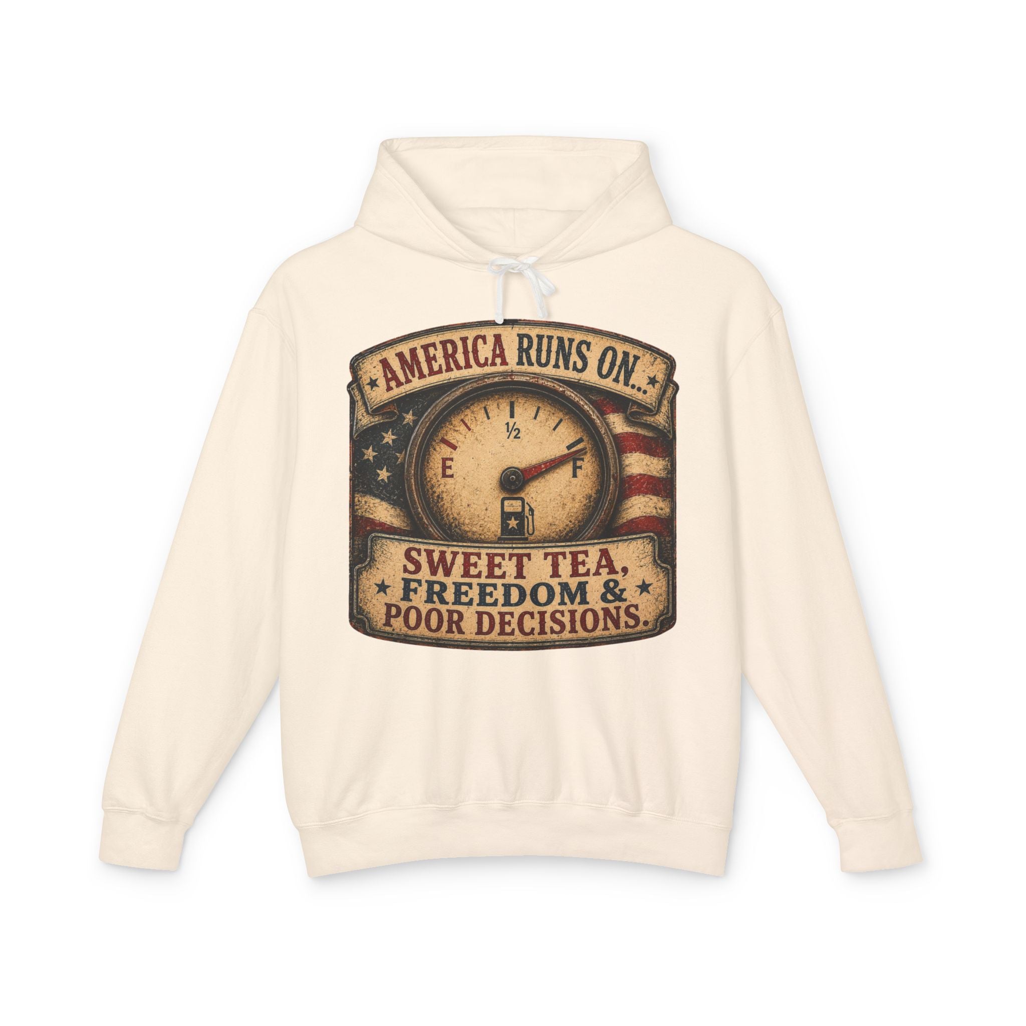 America Runs On Sweet Tea Hoodie — 'Sweet Tea, Freedom & Poor Decisions' Patriotic Pullover