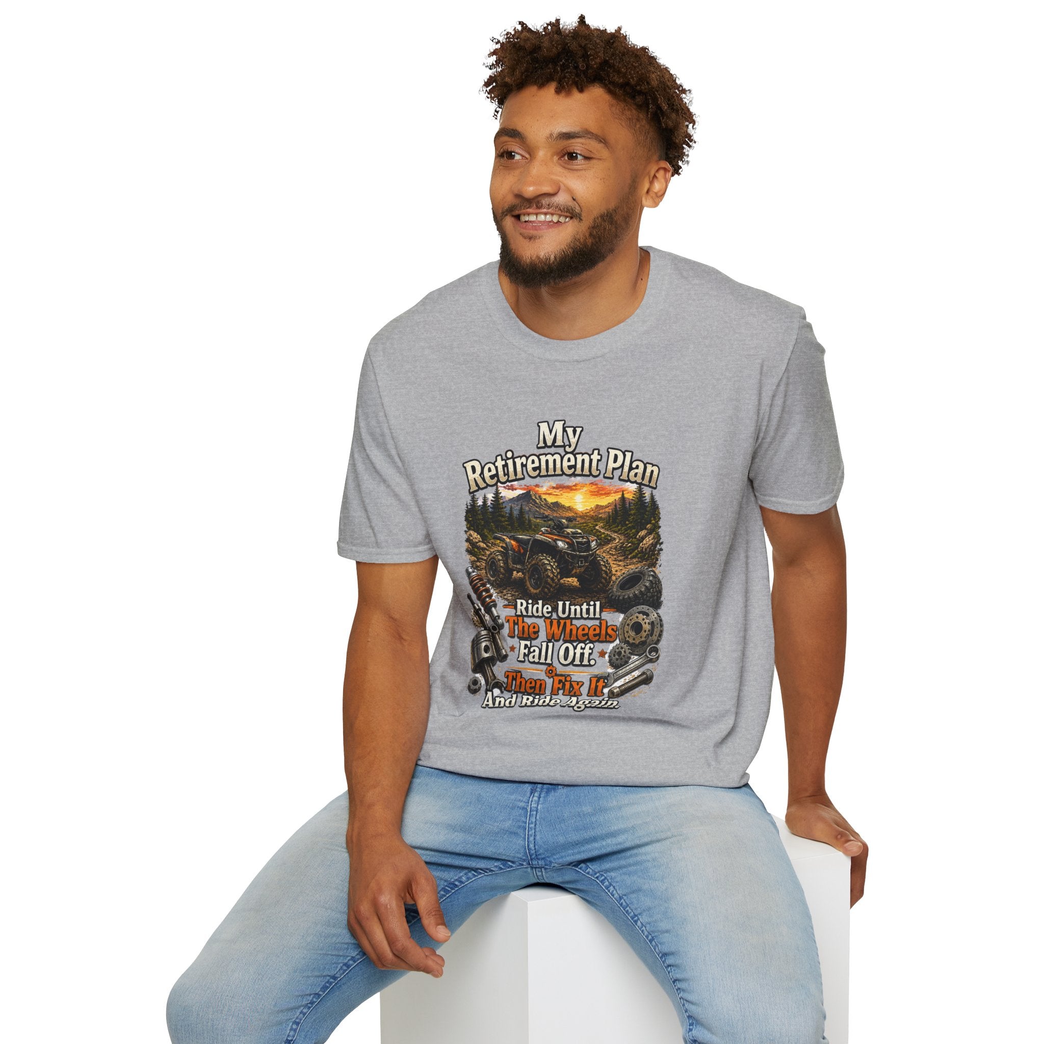 “My Retirement Plan: Ride Until I Can’t, Then Die With A Smile” Motorcycle Sunset Tee — T-Shirt