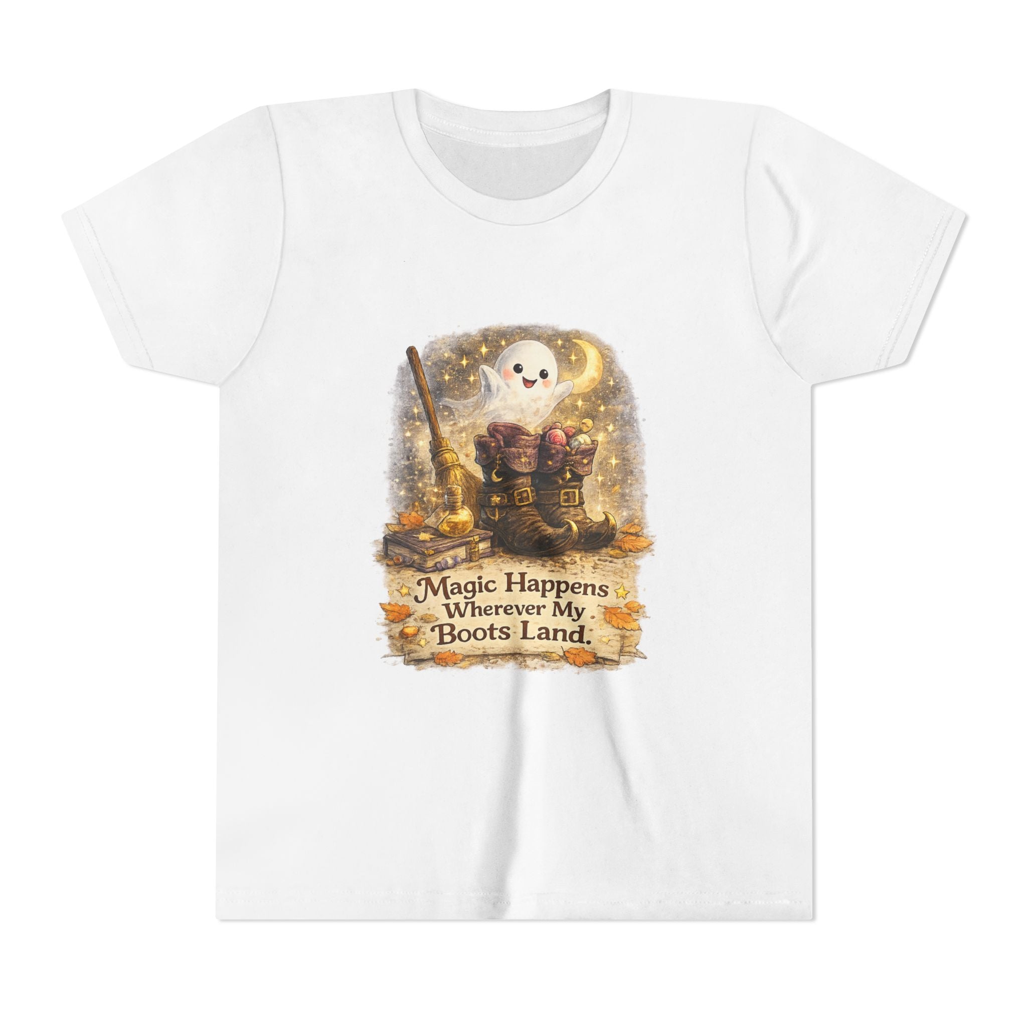 "Magic Happens Wherever My Boots Land" Ghost & Boots Graphic — Youth Tee
