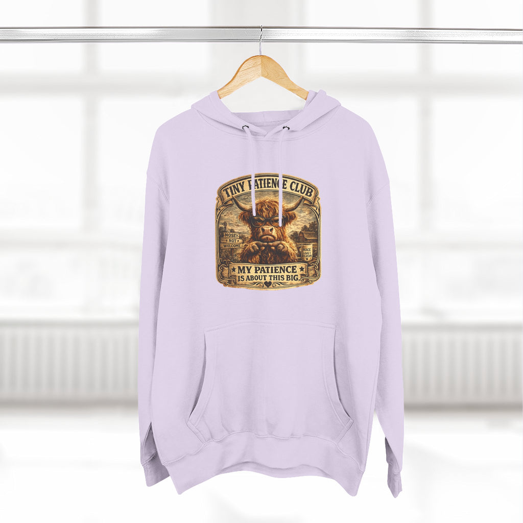 Tiny Patience Club Highland Cow Three-Panel Fleece Hoodie