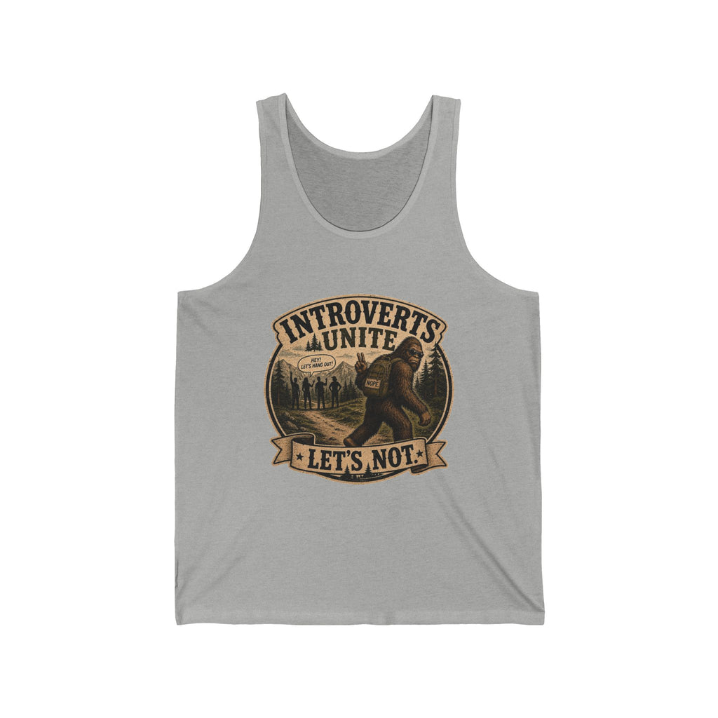 Introverts Unite Let’s Not Tank Top — Funny Sasquatch Introvert Graphic Tank