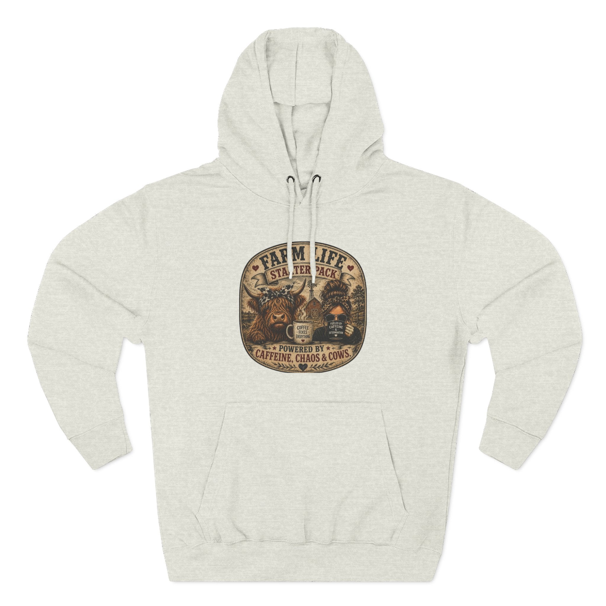 Farm Life Highland Cow Three-Panel Fleece Hoodie