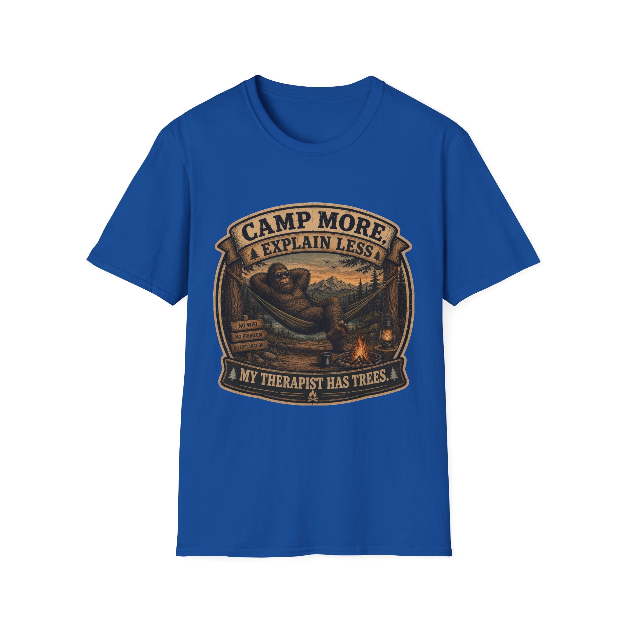 “Camp More, Explain Less” Vintage Camping Graphic Tee — T-Shirt
