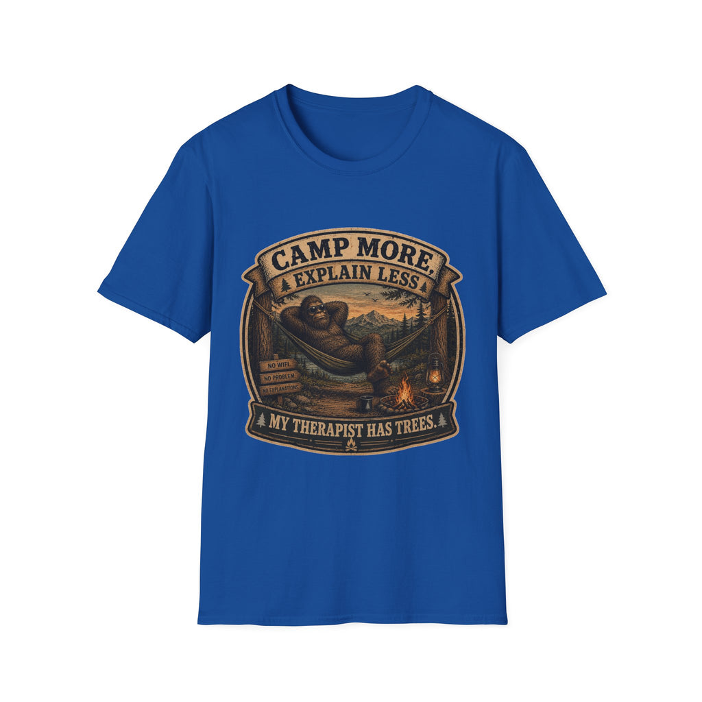 “Camp More, Explain Less” Vintage Camping Graphic Tee — T-Shirt