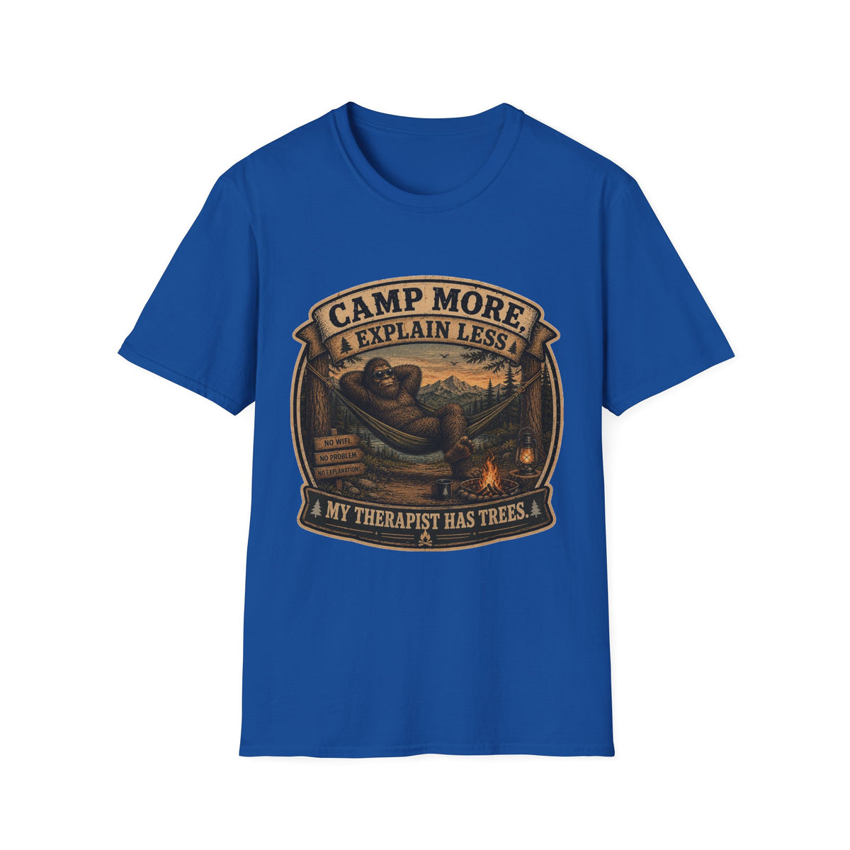 “Camp More, Explain Less” Vintage Camping Graphic Tee — T-Shirt