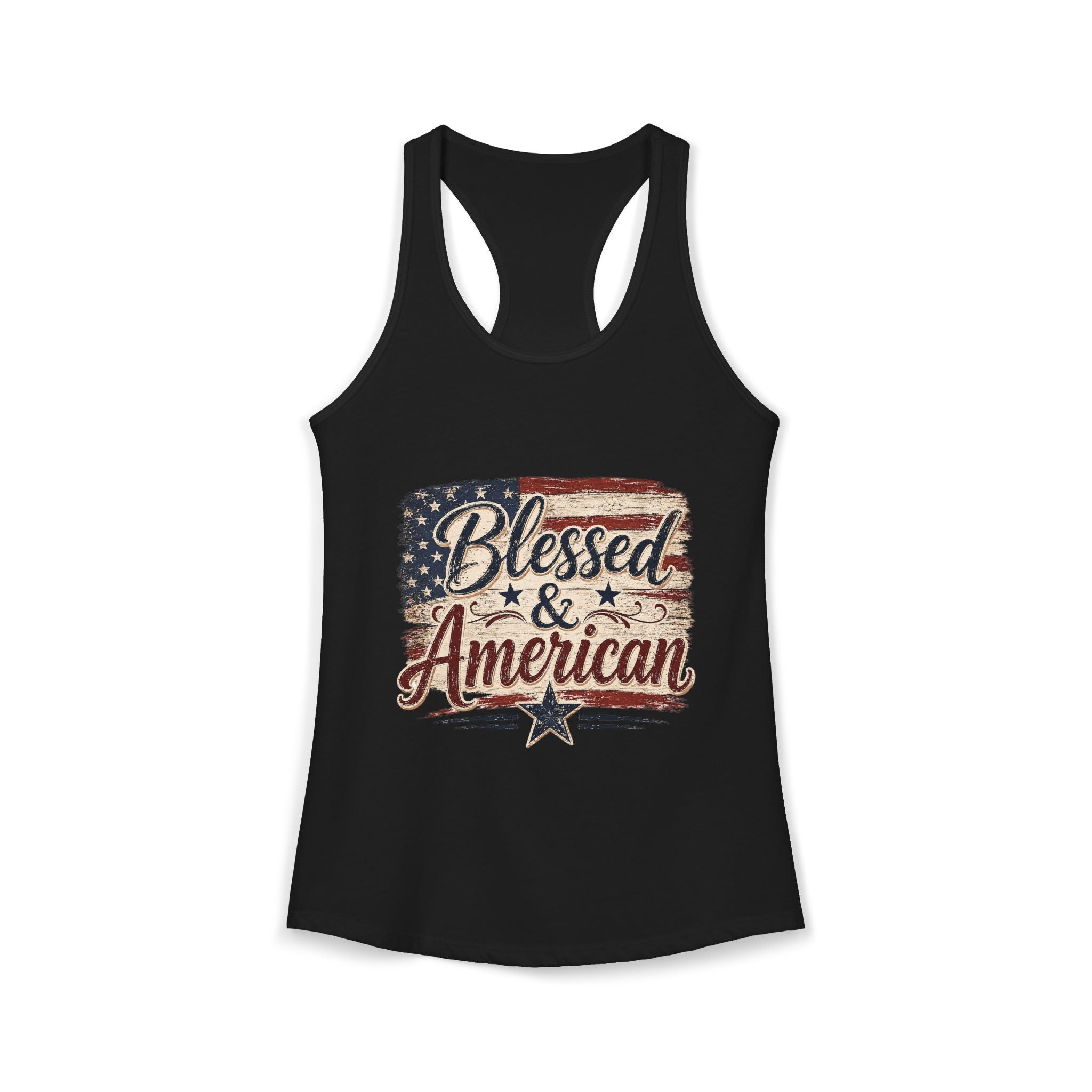 Blessed & American Women's Ideal Racerback Tank— Patriotic Flag Graphic Lightweight Sweatshirt