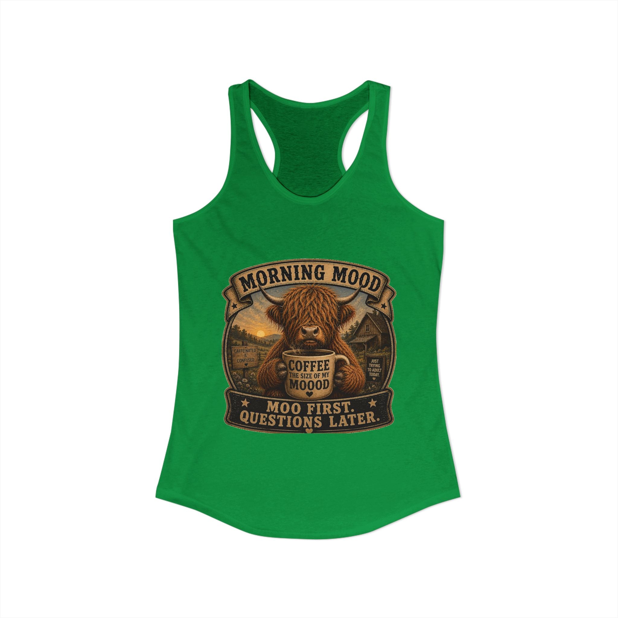 Morning Mood Highland Cow Women's Ideal Racerback Tank