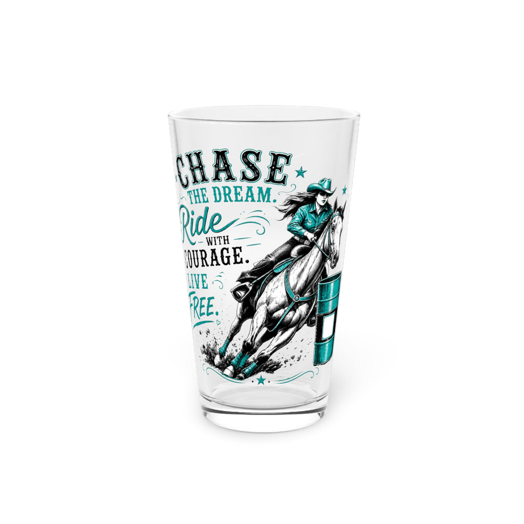 Chase the Dream Horse Teal Pint Glass, 16oz