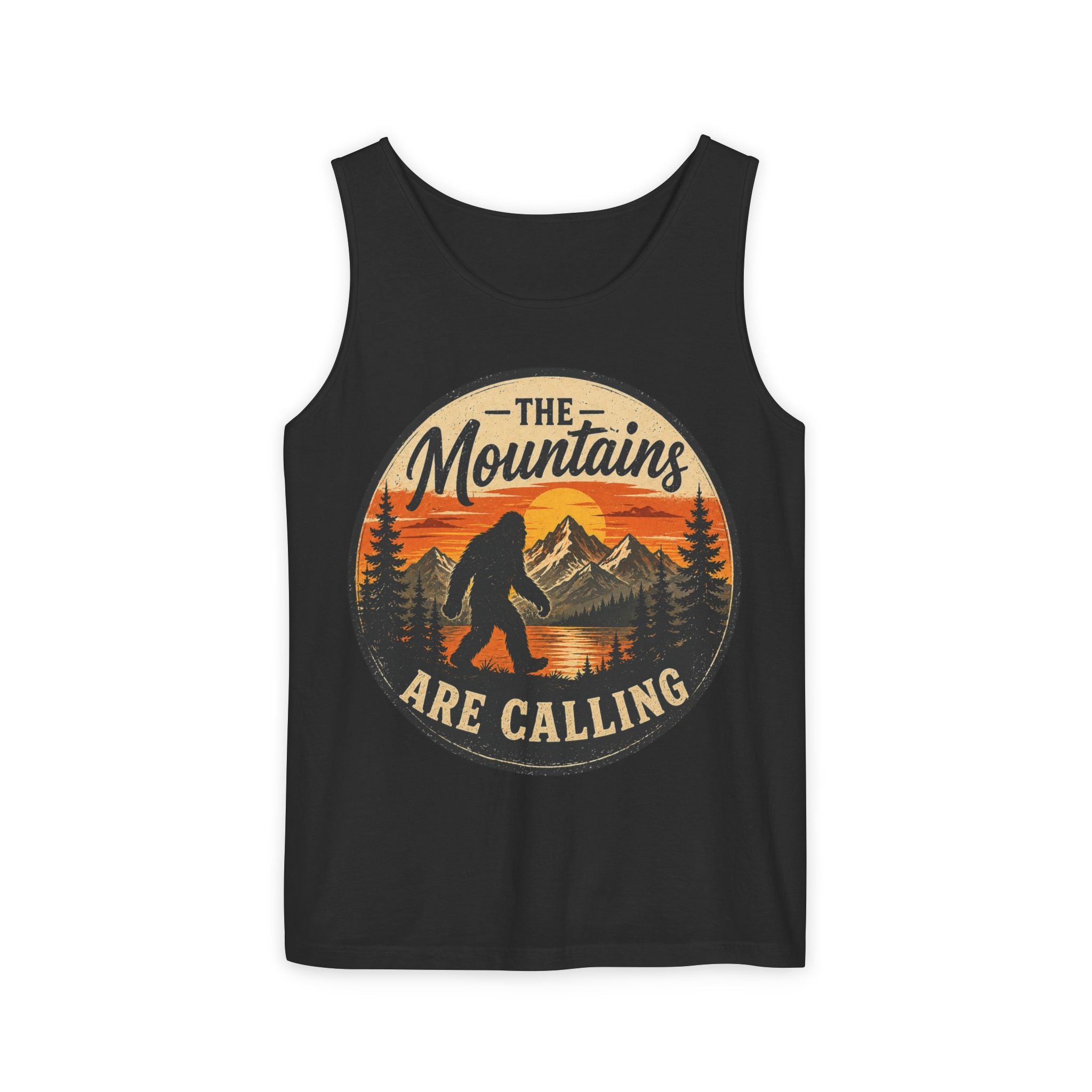 The Mountains Are Calling Tank Top — Vintage Bigfoot Hiking Graphic Tank