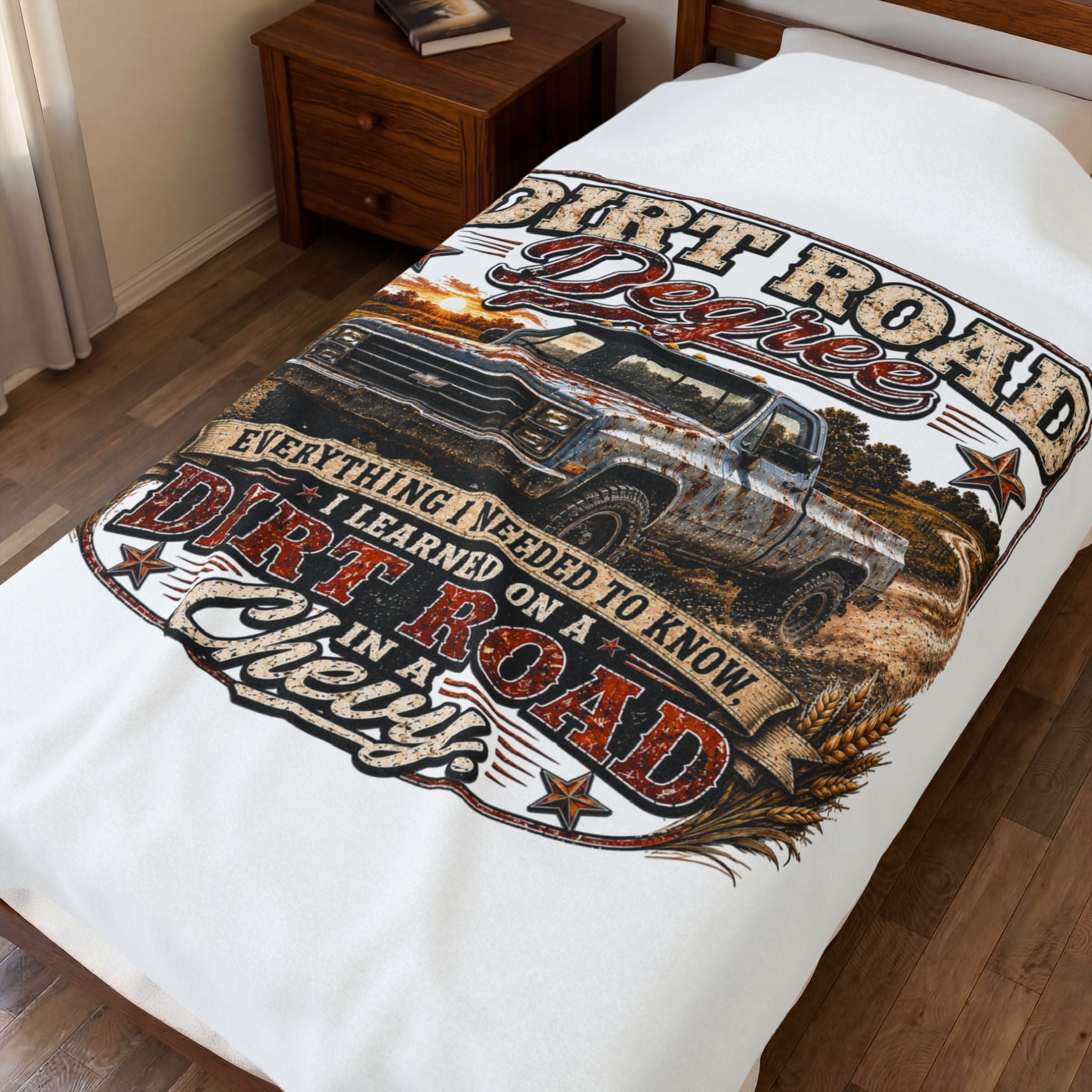 "Dirt Road Degree" Chevy Truck Rustic Throw – Velveteen Blanket