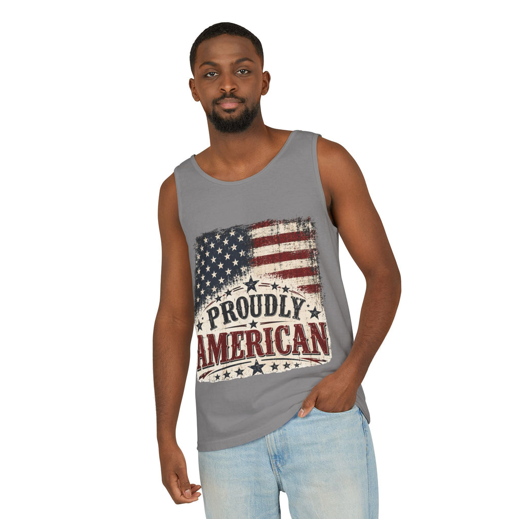 Proudly American Tank Top — Vintage Flag Fourth of July Patriotic Tee