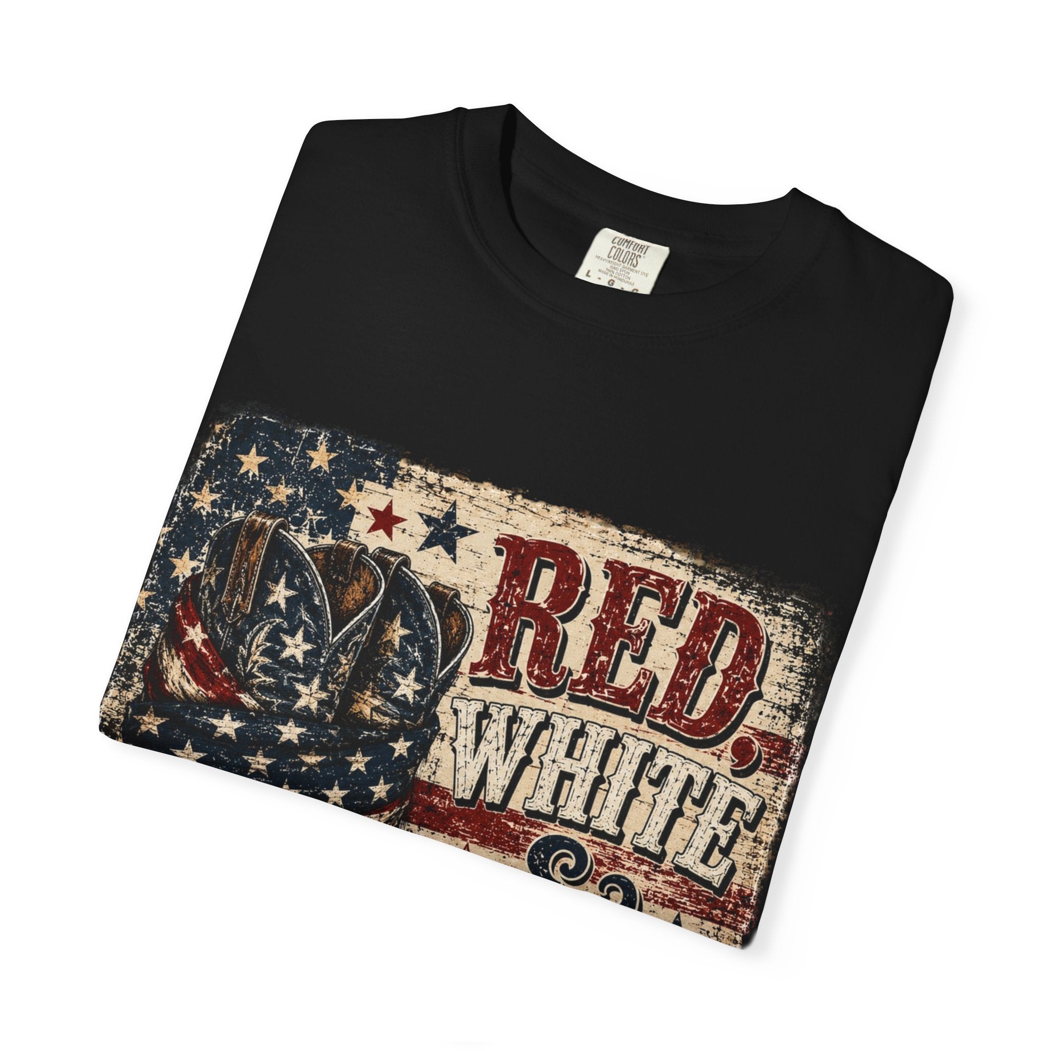 Patriotic "Red White & Boots" T-Shirt — American Flag Cowboy Boot Tee