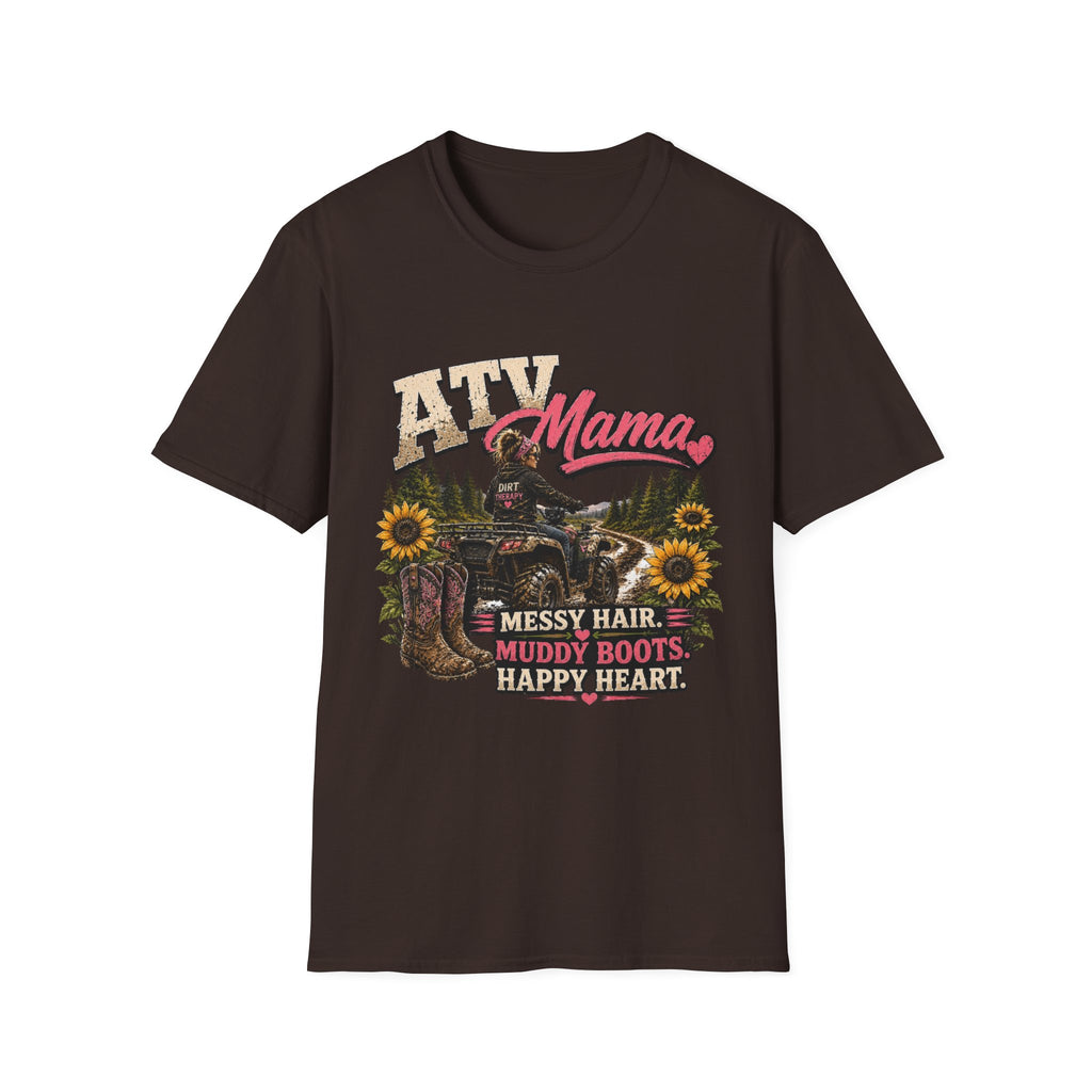 ATV Mama T-Shirt — Messy Hair, Muddy Boots Graphic Tee for Moms