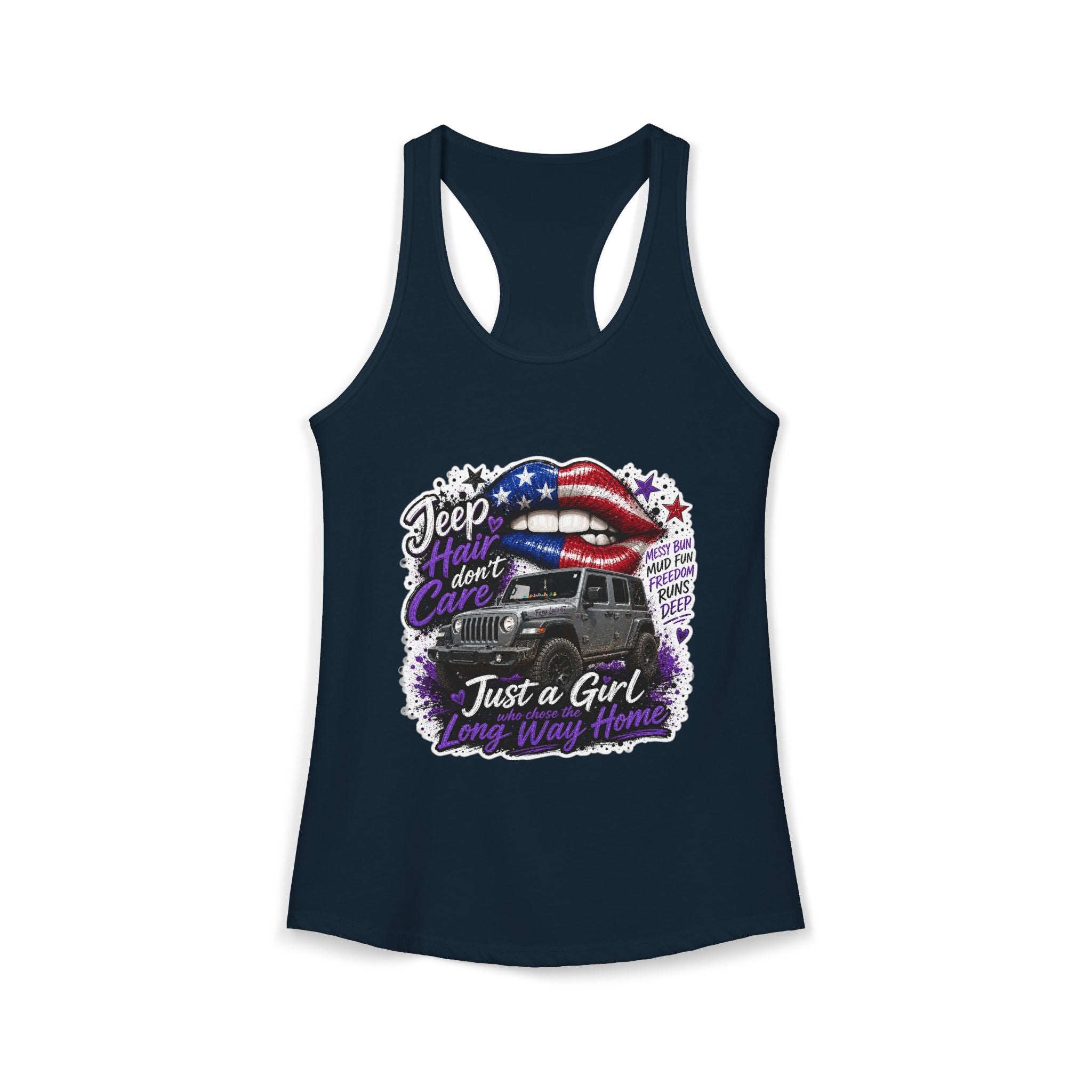 Jeep Hair Don't Care - Just a Girl A Long Way Home Women's Ideal Racerback Tank