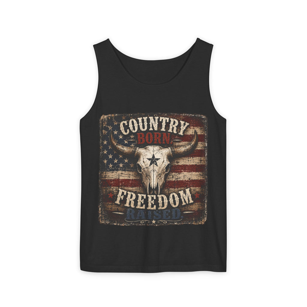 Country Born Freedom Raised Tank Top — Americana Skull Flag Graphic Tank Top