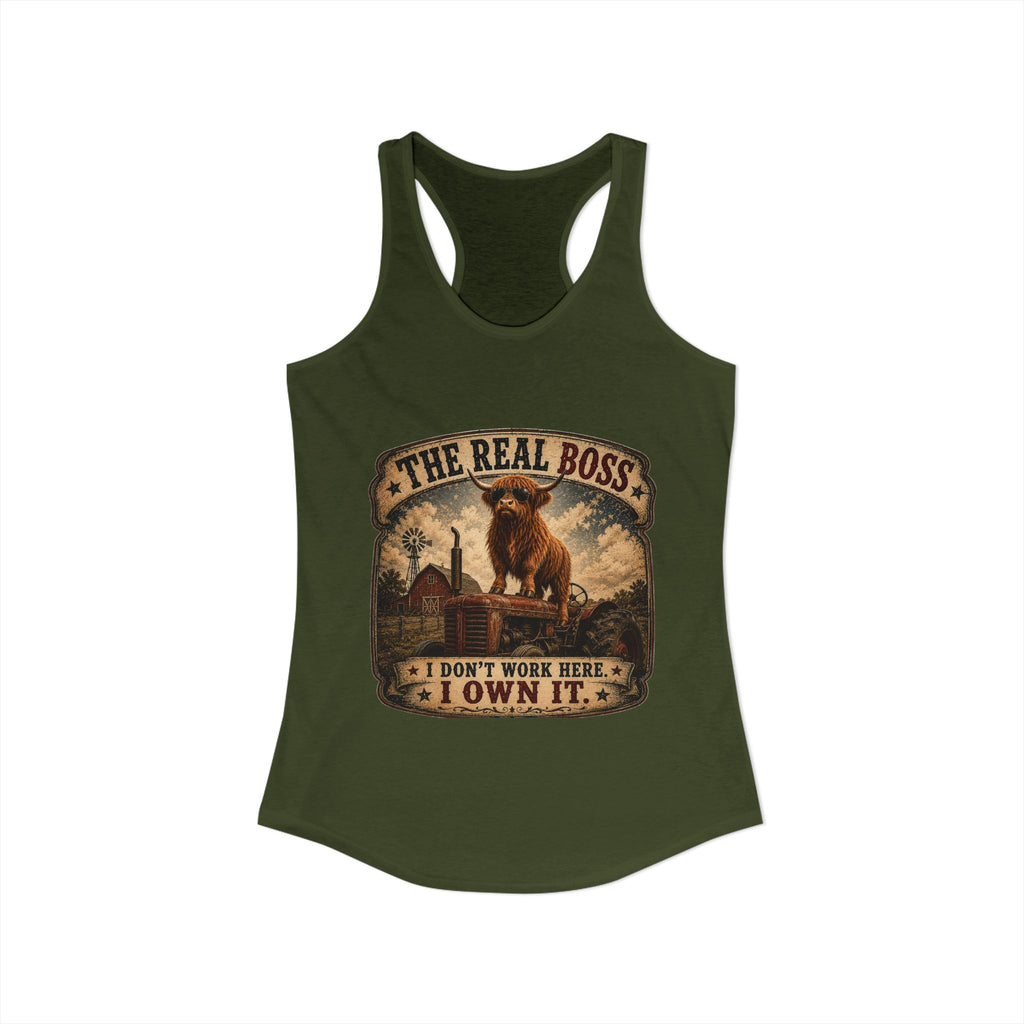 The Real Boss Highland Cow Women's Ideal Racerback Tank