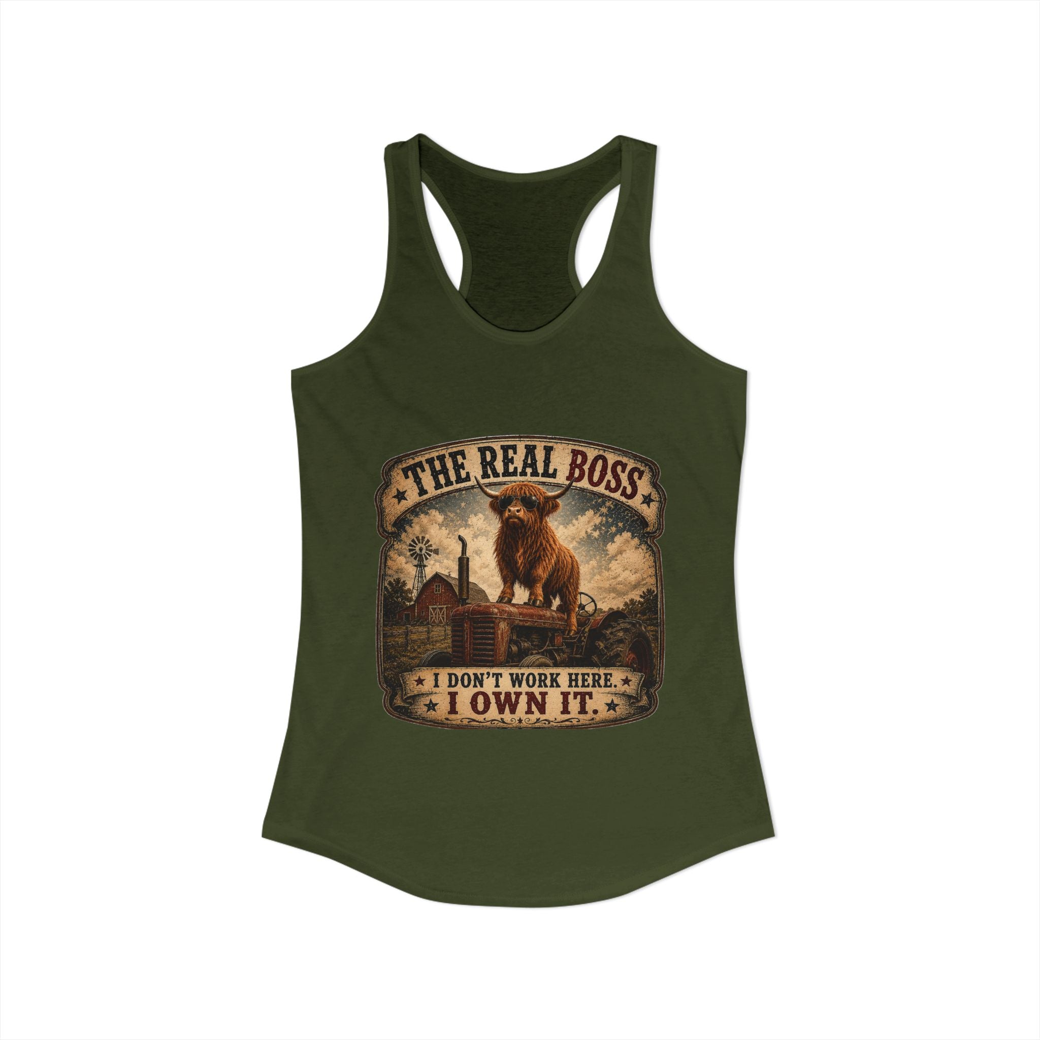 The Real Boss Highland Cow Women's Ideal Racerback Tank