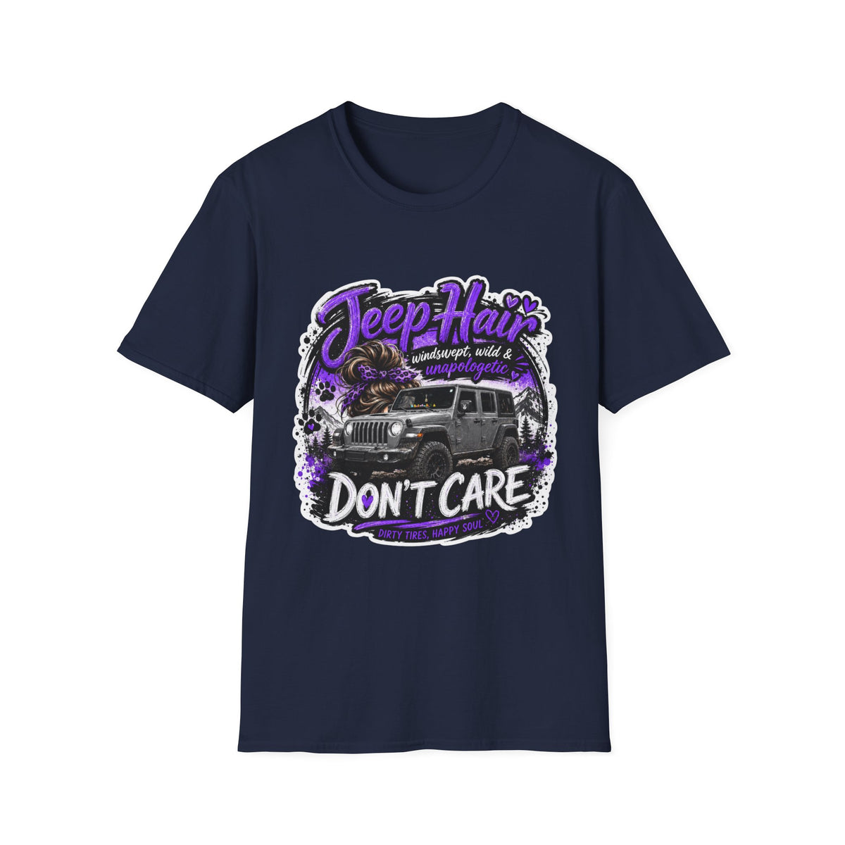 Jeep Hair Don't Care (Purple) Unisex Softstyle T-Shirt