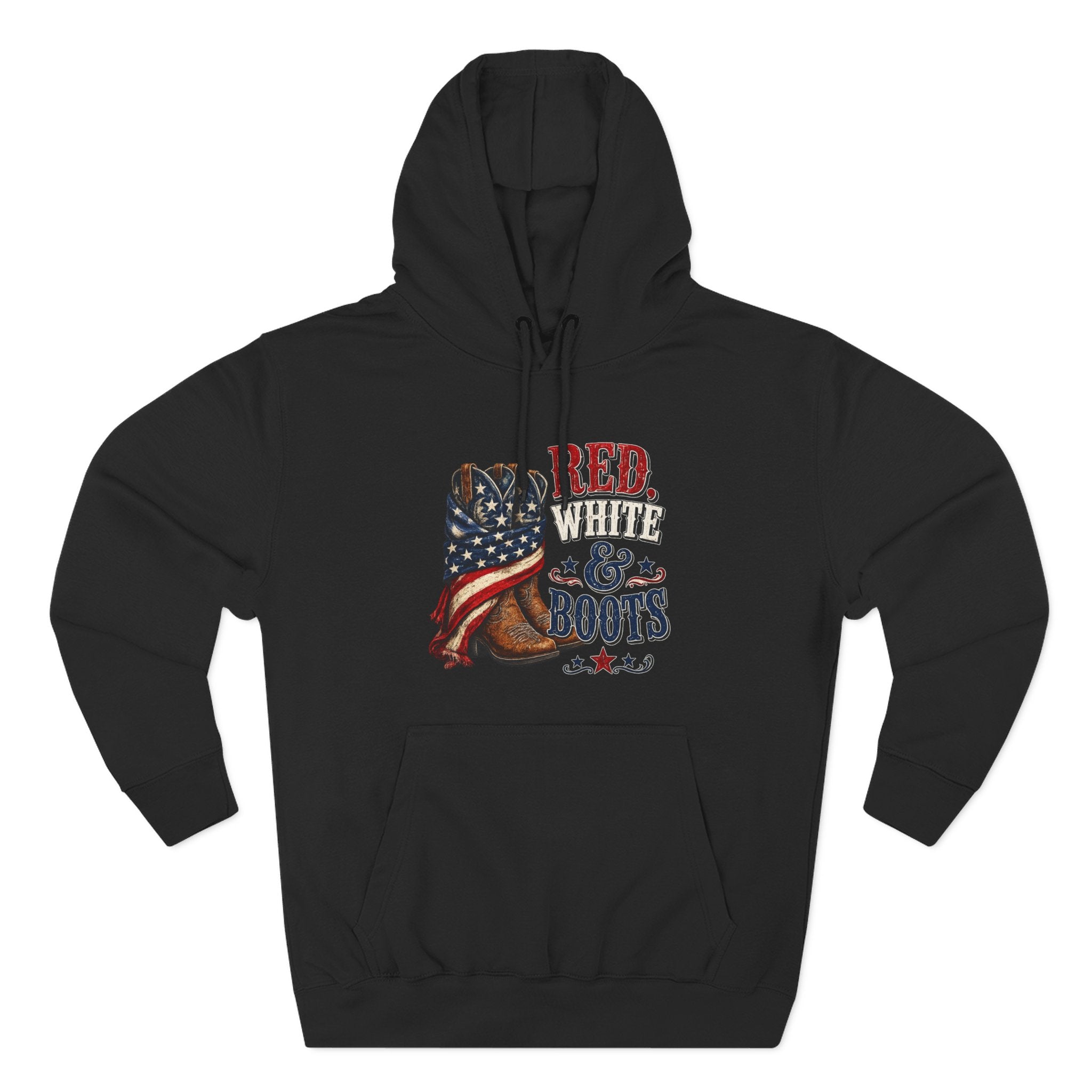 Patriotic 'Red White & Boots' Hoodie — American Flag Cowboy Boots Pullover
